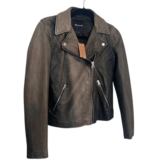 Madewell Washed Leather Moto Jacket Womens XS – Black / Charcoal Gray – NWT $498 - Picture 3 of 13